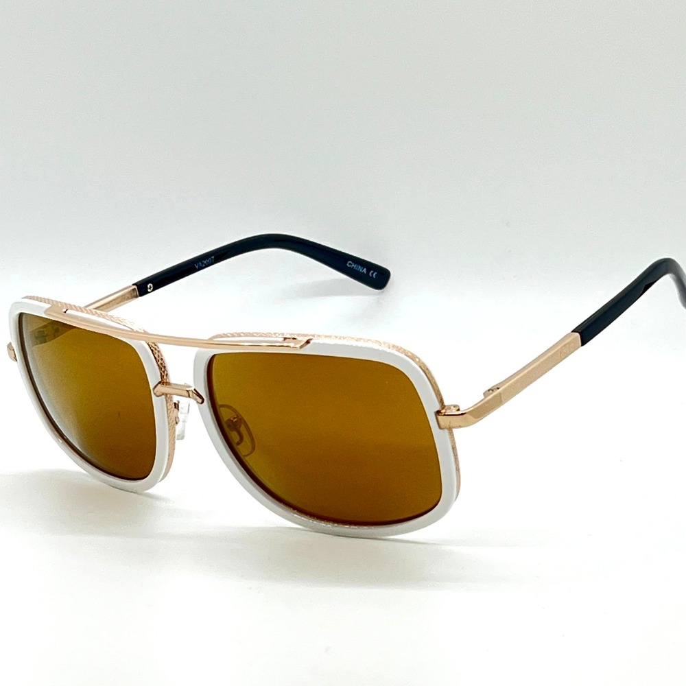 Aviator Sunglasses White Gold Frame Brown Lens Fashion Shades Square Lentes New
